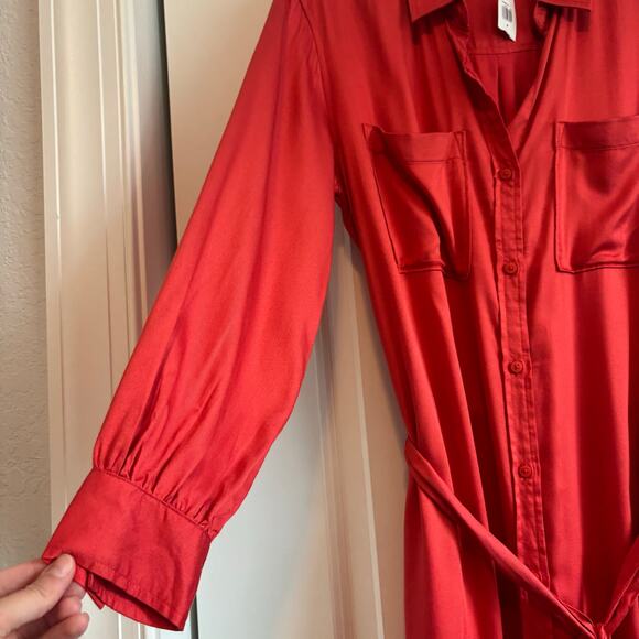 NWT Women’s Old Navy Tie Waist Button Up Shirt Dress Sz M Lava - Picture 15 of 16